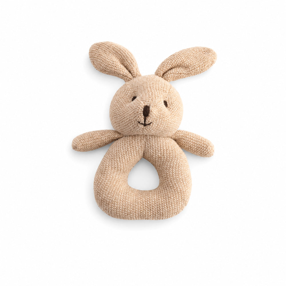 Peek-A-Boo Collection Baby Knitted Rattle - TAUPE BUNNY
